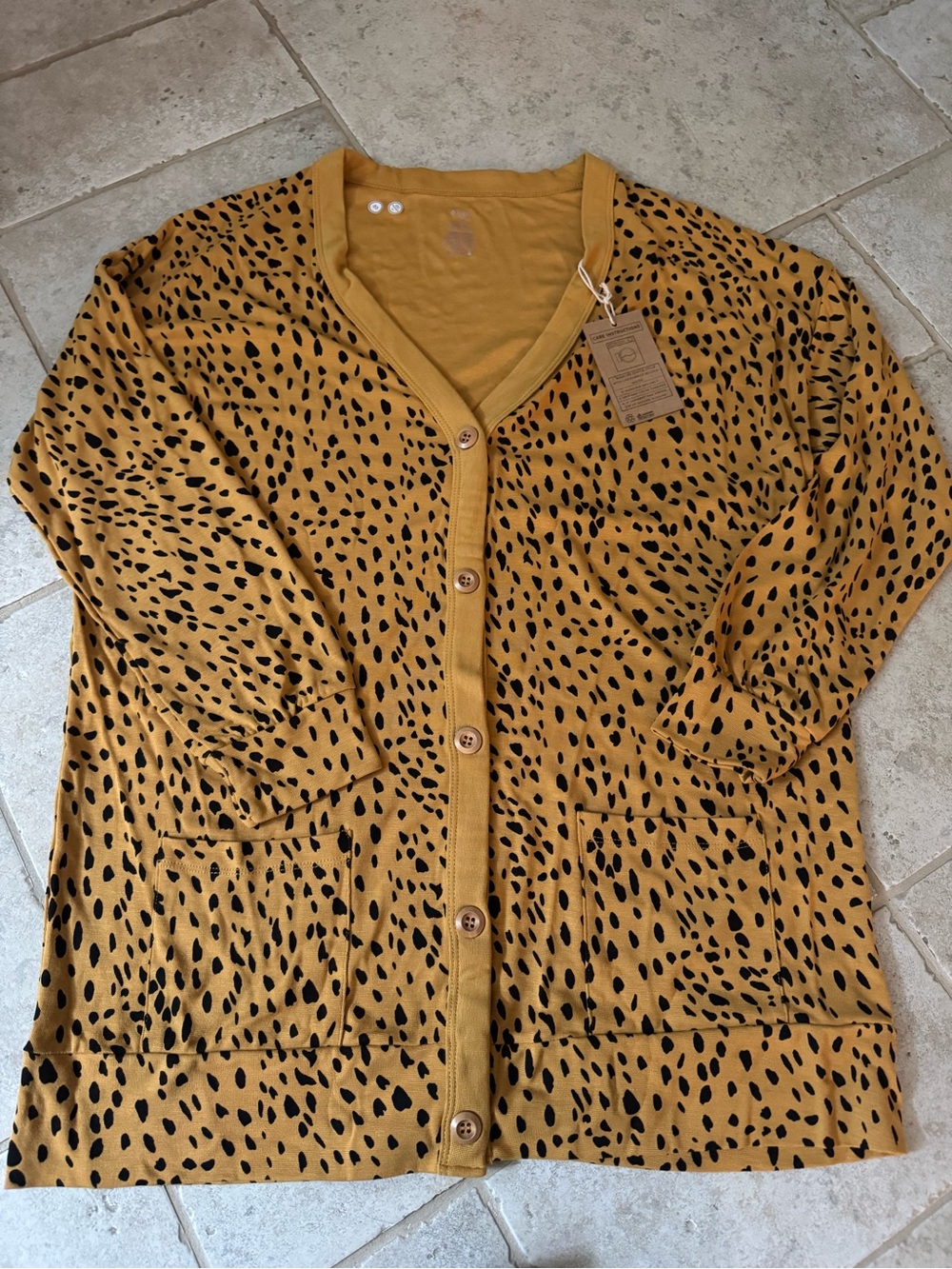 Kyte BABY Mustard Yellow Leopard-Print Button Cardigan